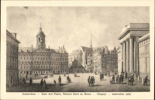 Amsterdam - Dam met Paleis, Nieuwe Kerk en Beurs